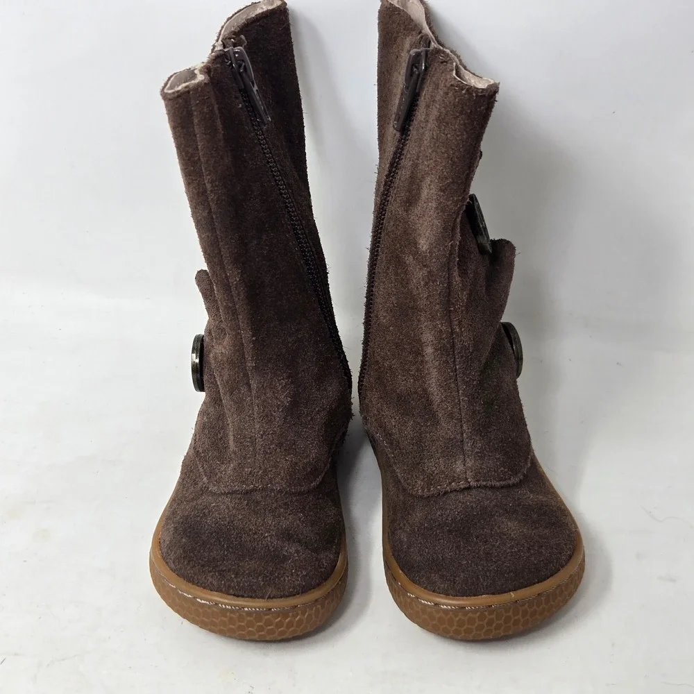 Livie & Luca Tiempo Toddler Girls Brown Suede Clock Button Mid Calf Boots Size 5